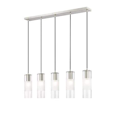 Z-Lite Alton Linear Chandelier, 5-Light, 4.75 In.W x 42 In.L x 14.25 In.H, Brushed Nickel/Clear+Frosted 824P-5L-BN